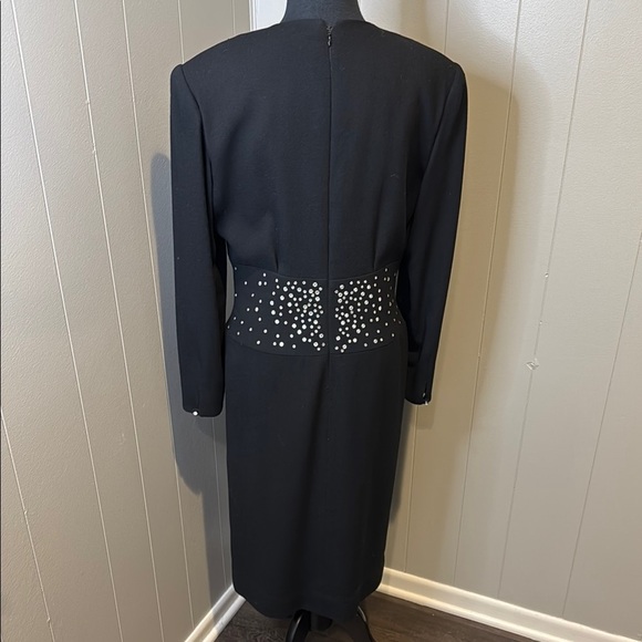 Saks Fifth Avenue David Hayes Women’s Large Black Sheath Dress Long Sleeve - Picture 5 of 6
